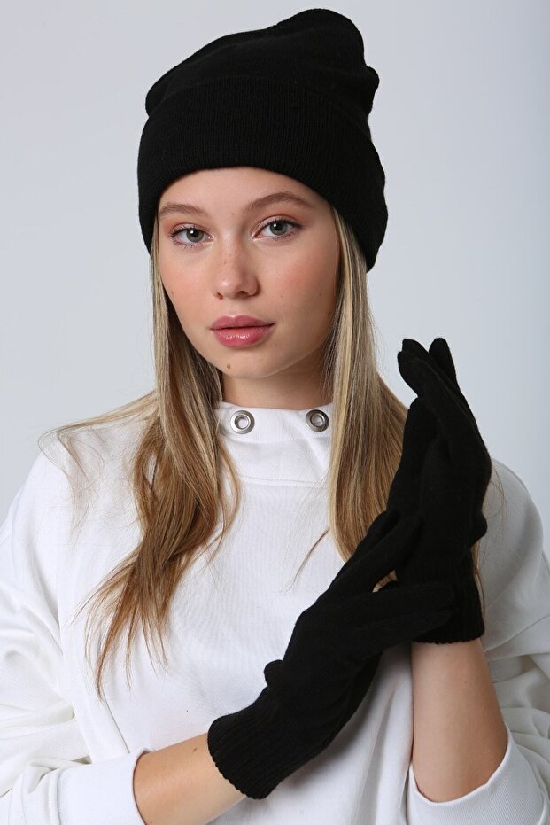 Siyah Örme Unisex Eldiven - 2