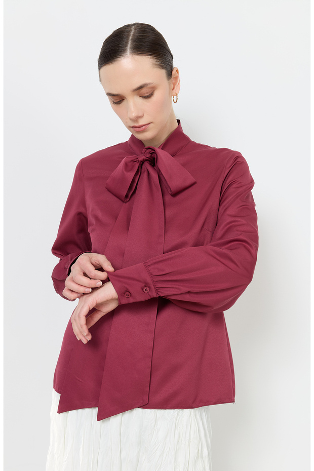 Fiyonklu Basic Gömlek Bordo - 2