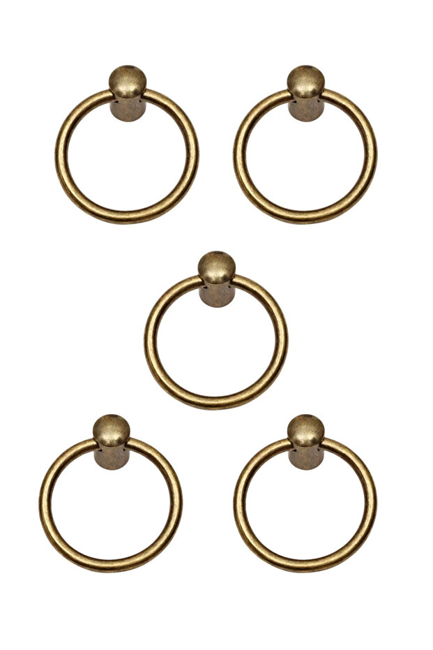 5 Pcs Ring Pendulum Furniture Handle Set - Single Screw - 60 mm Antique Yellow Cabinet and Drawer Handle