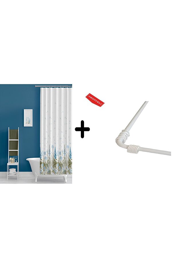 Bathroom Curtain 2558 1x180x200, Curtain Pipe Hanger Corner Pipe White Gift, Shower Curtain Set