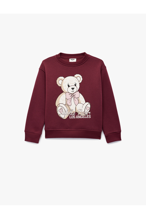 Crew Neck Long Sleeve Teddy Bear Printed Sweatshirt