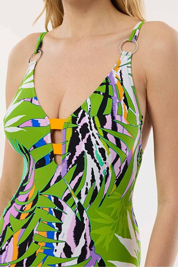 4332 ملابس السباحة منقوشة باللون الأخضر - 3