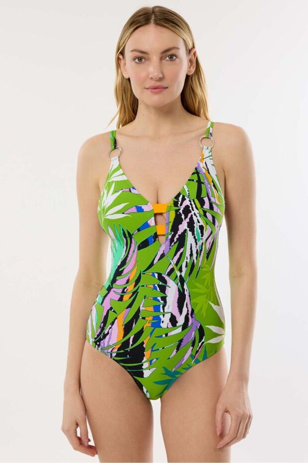 4332 ملابس السباحة منقوشة باللون الأخضر - 1