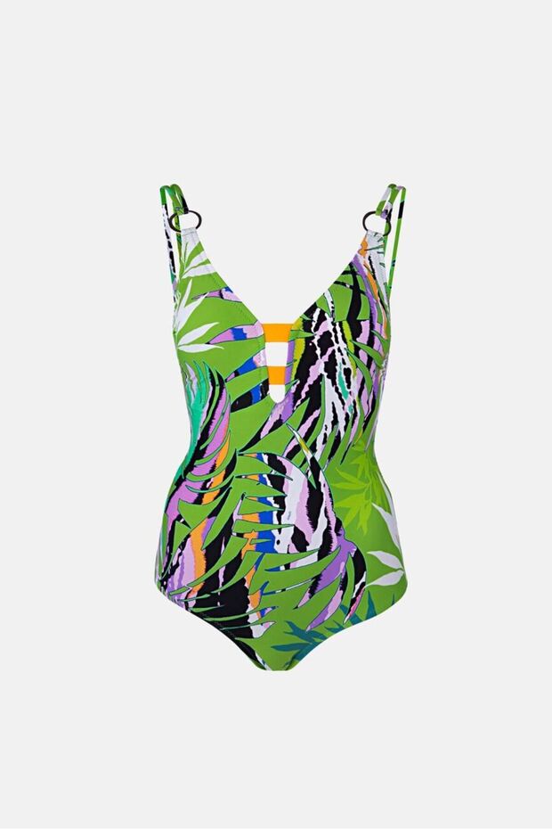 4332 ملابس السباحة منقوشة باللون الأخضر - 4