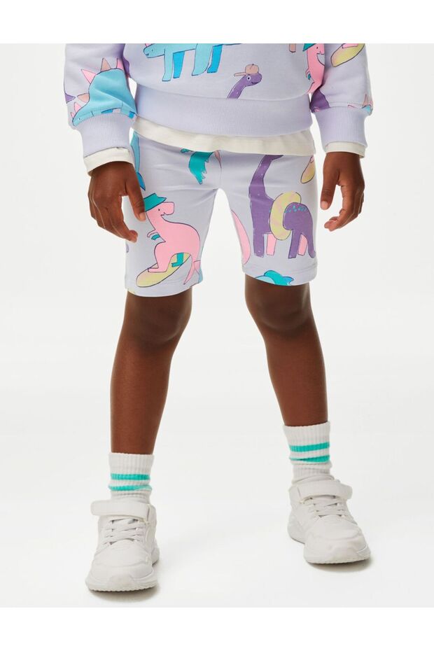 Regular Fit Desenli Biker Şort (2-7 Yaş) - 2