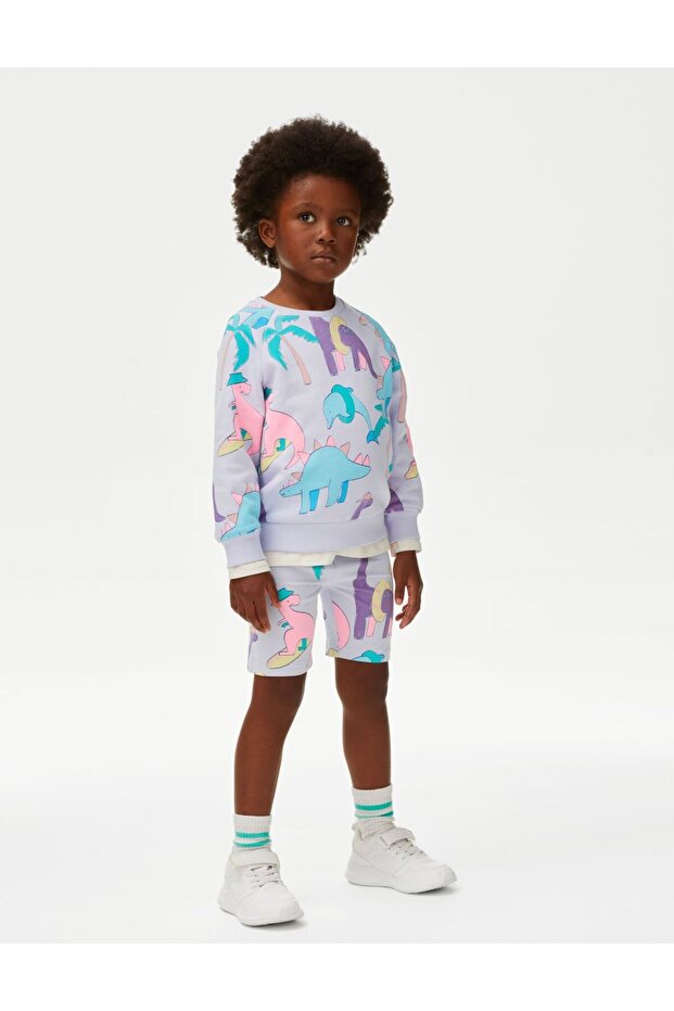 Regular Fit Desenli Biker Şort (2-7 Yaş) - 1