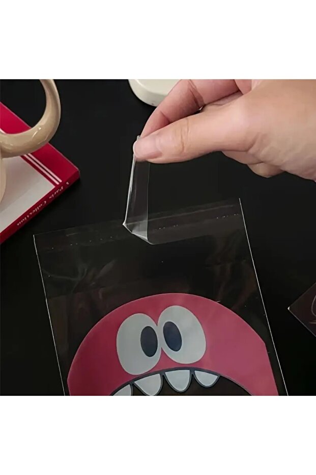 250 Adet 10x10*(4) Cm Canavar Desenli Bantlı Opp Jelatin Poşet, Kurabiye Poşeti, Cake Pops( 3 Renk) - 6