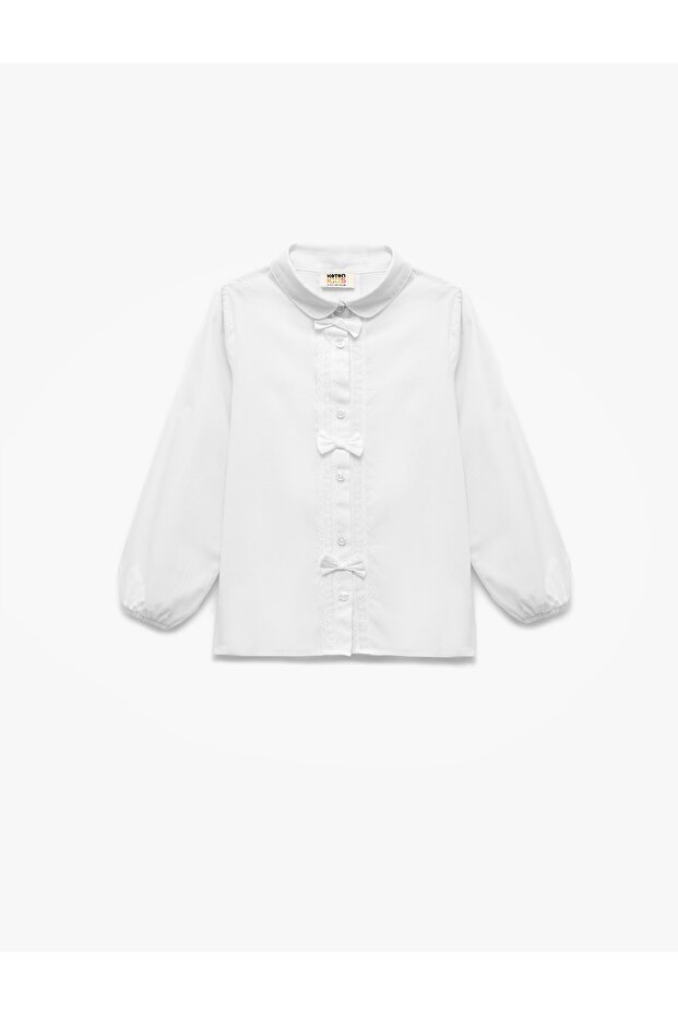 Cotton Long Sleeve Bow Detailed Baby Collar School Shirt
