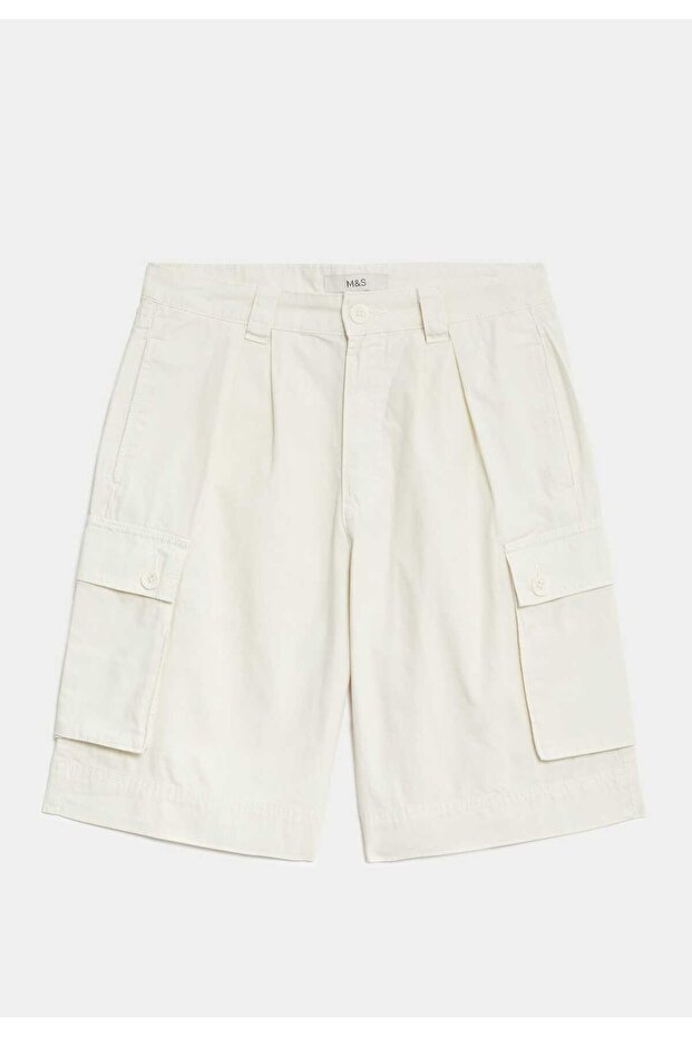 Saf Pamuklu Kargo Şort - 5