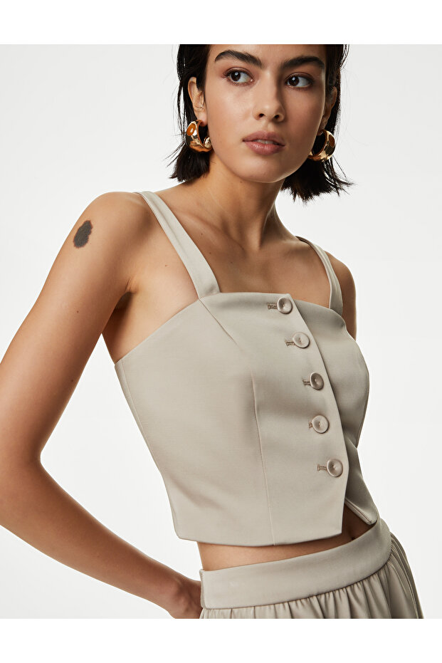 Tailored Fit Crop Saten Yelek - 1