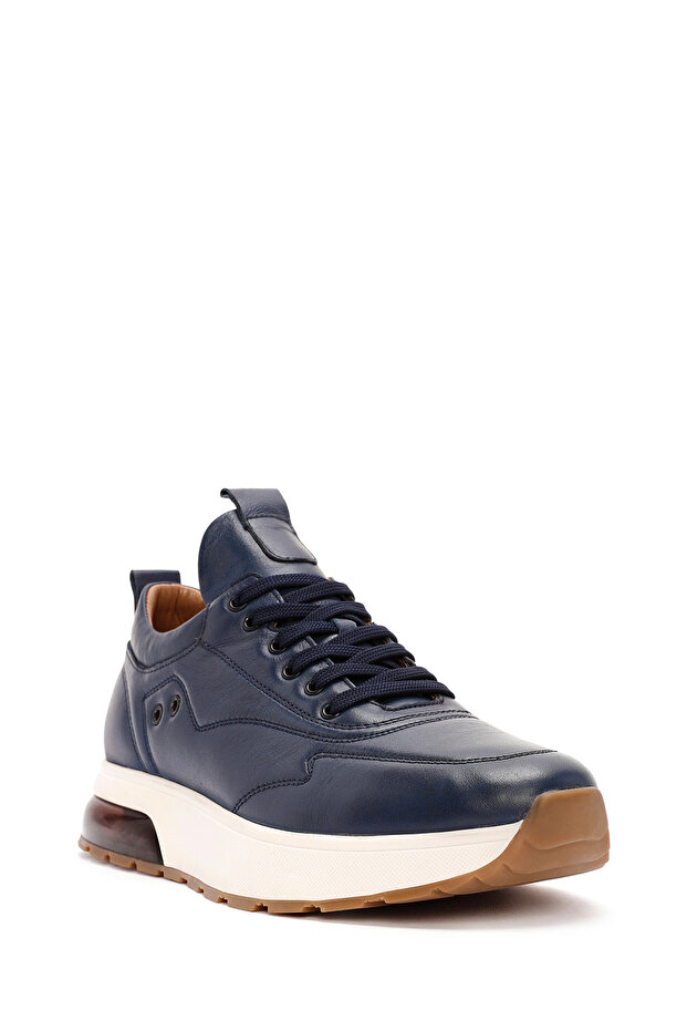 Erkek Lacivert Bağcıklı Kalın Tabanlı Deri Sneaker,Kışlık Spor Ayakkabı 25WFD642318 - 6