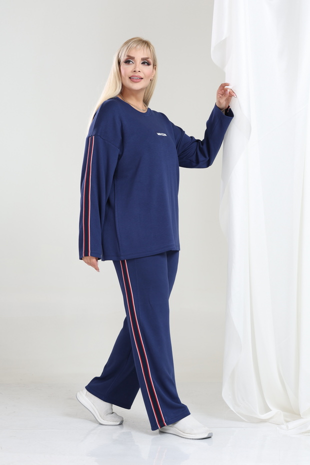 Osho Style Modal Fabric Set Women Large Size Long Sleeve Striped Detail