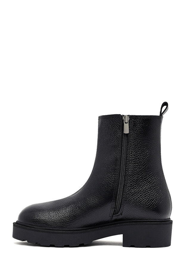 Kadın Siyah Fermuarlı Kalın Tabanlı Deri Bot 25WFD1877FT - 2