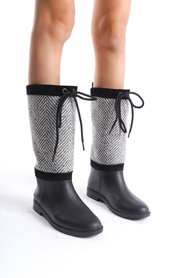 Mbtb2029-Gr Women's Lace Detailed Gray Rain Boots