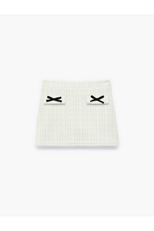 A-Line Tweed Skirt with Bow Detail