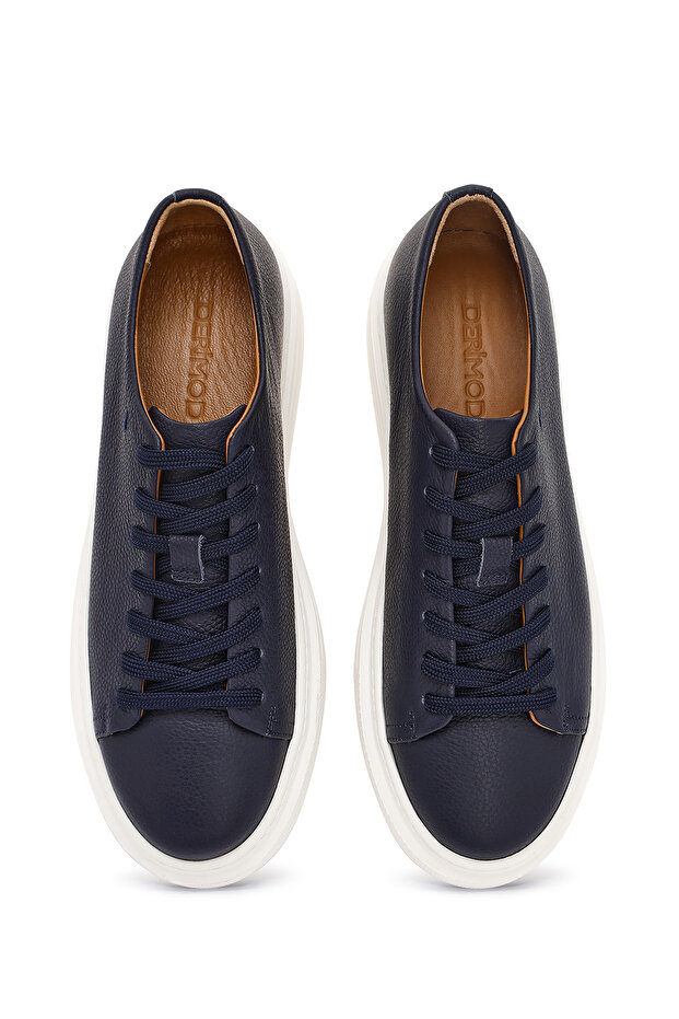 Erkek Lacivert Bağcıklı Kalın Tabanlı Deri Sneaker 25SFD6107FT - 7