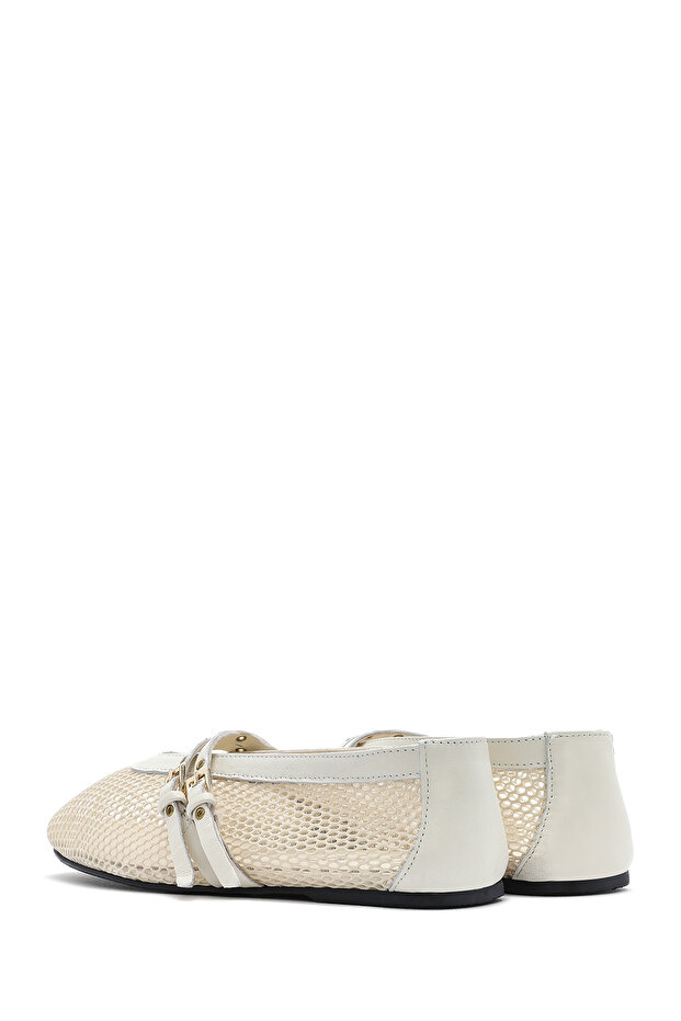 Kadın Bej Tokalı File Kumaş Babet, Yazlık Ayakkabı 25SFD18136F - 5