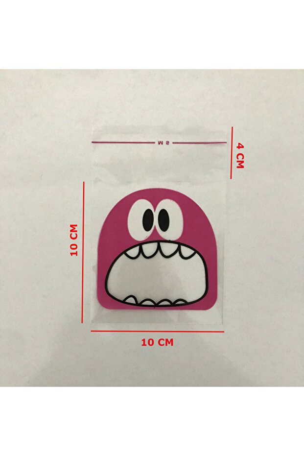 250 Adet 10x10*(4) Cm Canavar Desenli Bantlı Opp Jelatin Poşet, Kurabiye Poşeti, Cake Pops( 3 Renk) - 4