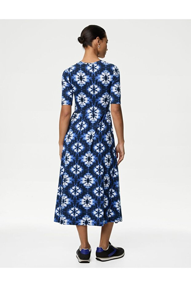 Kısa Kollu Midi Örme Elbise - 3