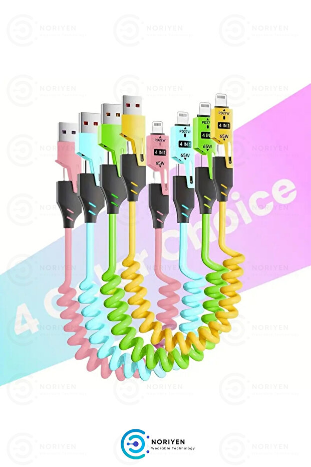 Süper Hızlı 65w 4in1 Turbo ve Hızlı Şarj Micro + Type-C + Lightning 3 Uçlu Premium Şarj Kablosu - 7