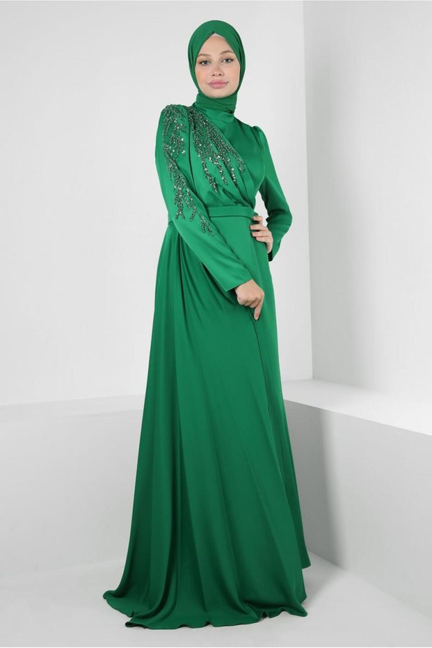 PUL PAYET EMBROIDERED SATIN EVENING DRESS 50319