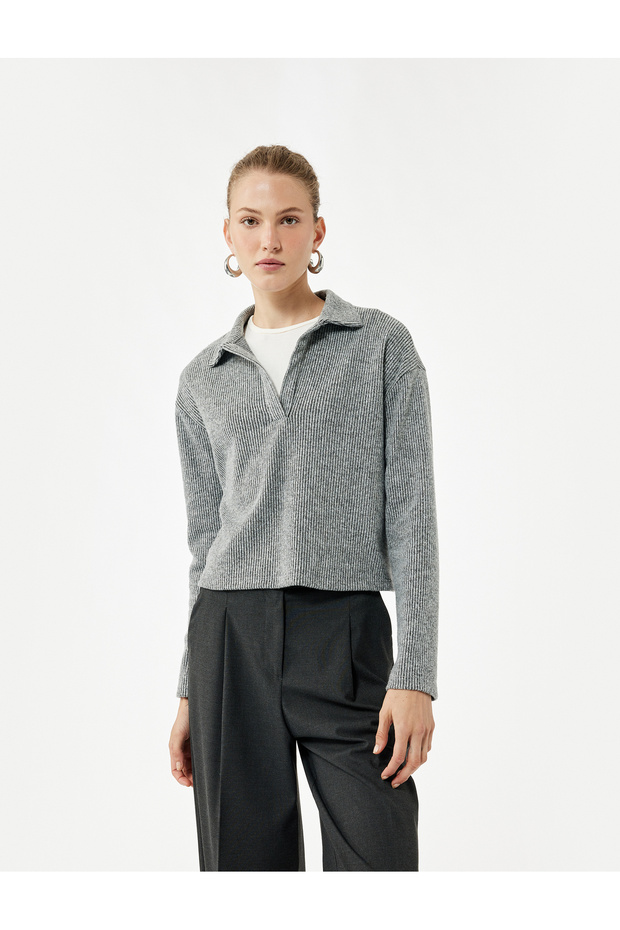 Regular Fit Long Sleeve Polo Neck Ribbed T-Shirt