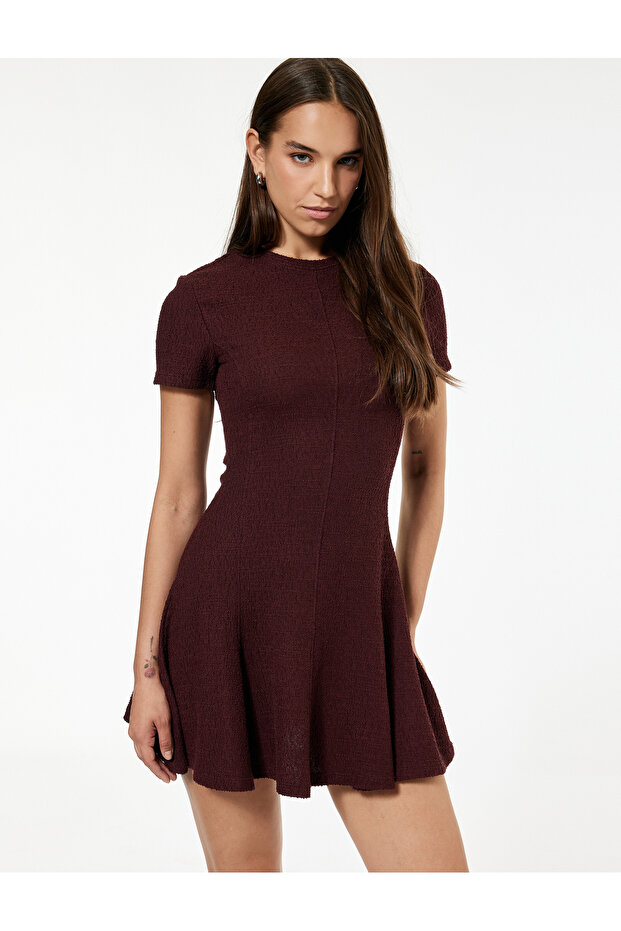 Viscose Blend Short Sleeve Crew Neck Mini Dress