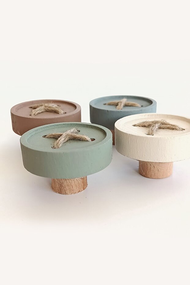 Vintage Ahşap Düğme Kulp - 4'lü Set - 4