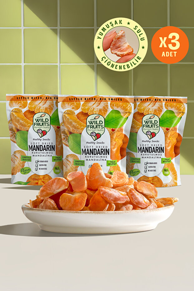 WildFruits Premium Quality Kuru Meyve Mandalina - Katkısız, Yumuşak Kurutulmuş, Lokum Kıvamında, Şeker İlavesiz, Vegan 3 x 50gr