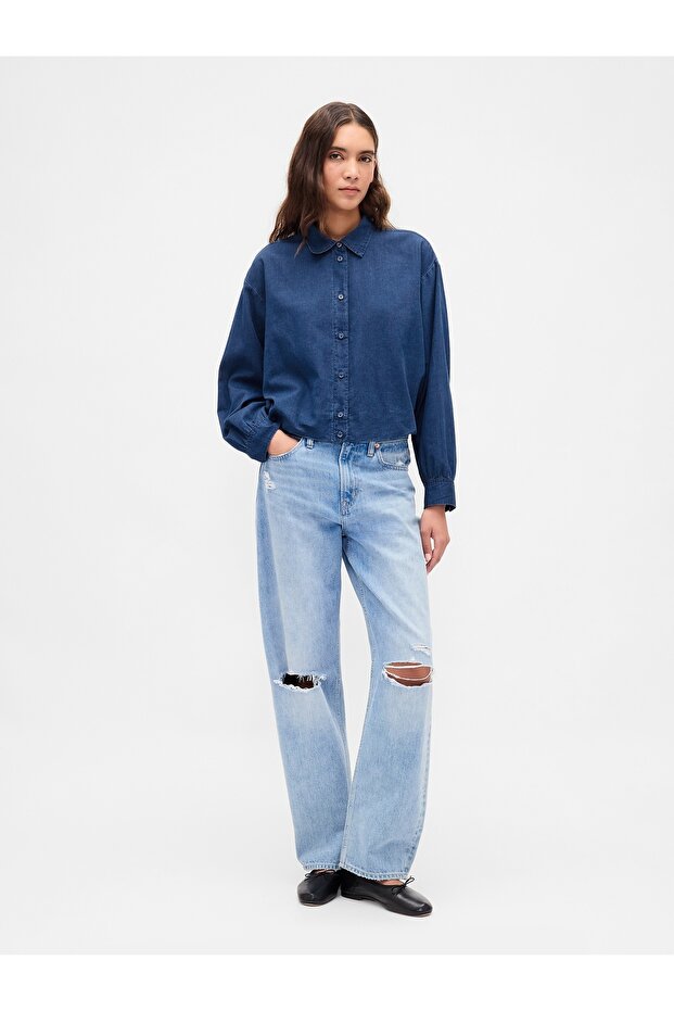 Kadın Mavi Bubble Hem Gömlek - 5