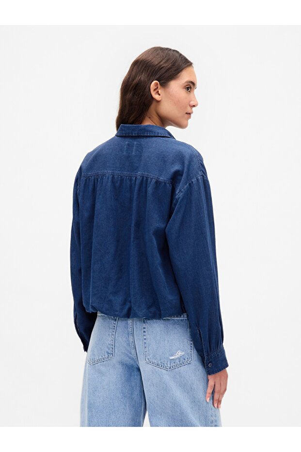 Kadın Mavi Bubble Hem Gömlek - 4