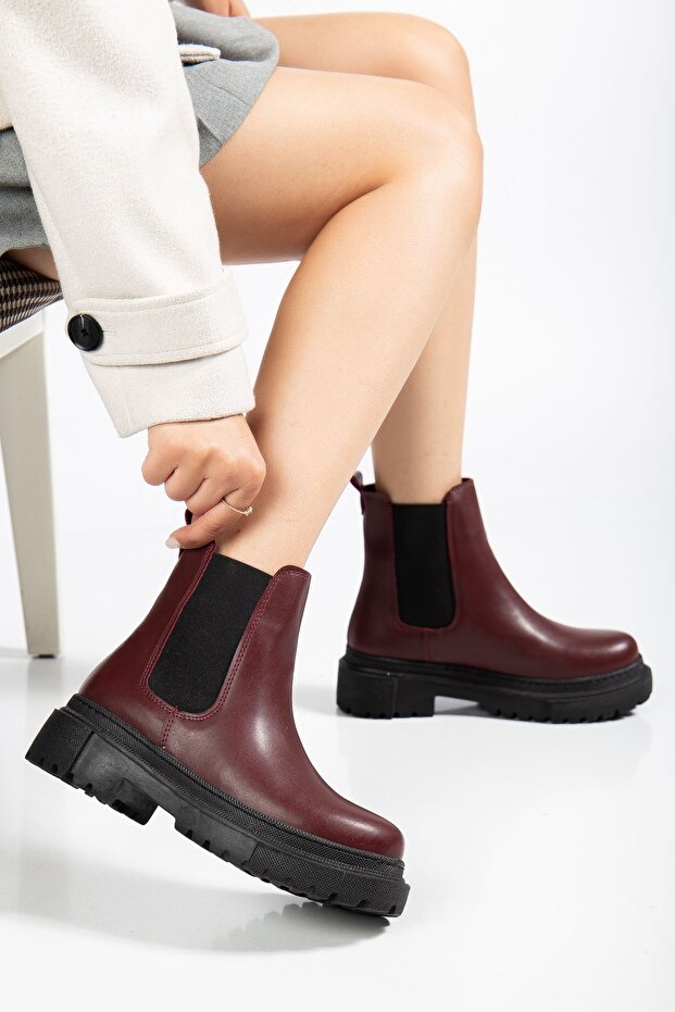 812-2137 Claret Red Elastic Daily Women's Boots
