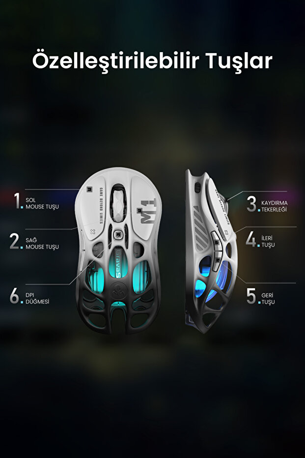 Mercury M1 Pro Rgb 26K Dpı Optik Gaming Mouse Kablosuz Programlanabilir 5 Tuşlu, Siyah - 4