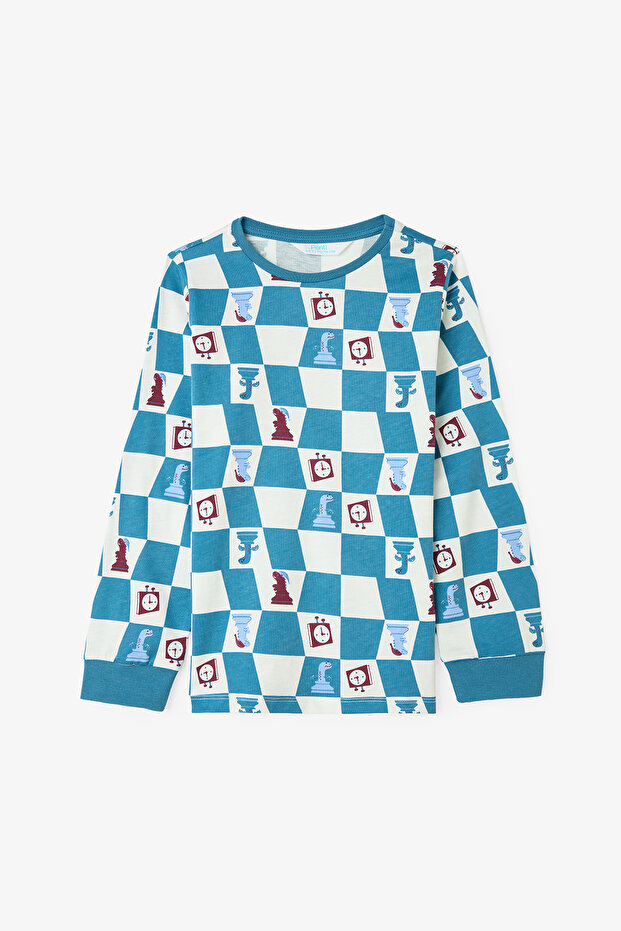 Erkek Çocuk Chess Time Dinozor Desenli Uzun Kollu Pamuklu 2'li Pijama Takımı - 3
