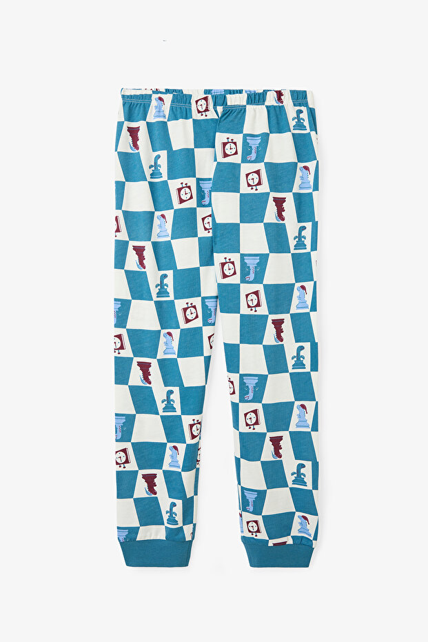 Erkek Çocuk Chess Time Dinozor Desenli Uzun Kollu Pamuklu 2'li Pijama Takımı - 4
