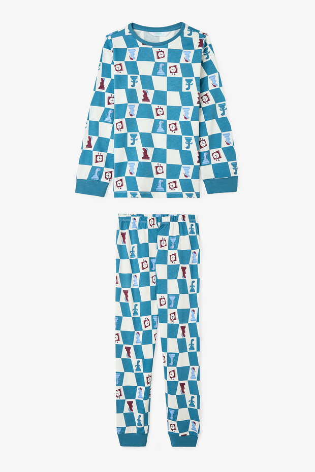 Erkek Çocuk Chess Time Dinozor Desenli Uzun Kollu Pamuklu 2'li Pijama Takımı - 2