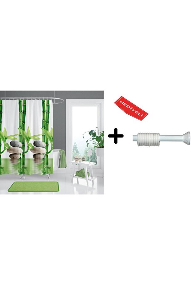 Bathroom Curtain Set 120X200 Shower Curtain, 90X130 Bathroom Curtain Pipe White Hanger Bracket Gift 10056