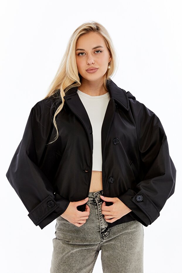 Yarasa Kol Cepli Çıkarılabilir Kapüşonlu Astarlı Trençkot - 2