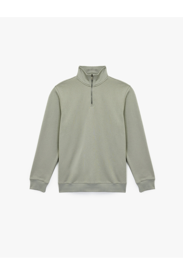 Long Sleeve Ribbed Basic Half Zip Sweatshirt - 3