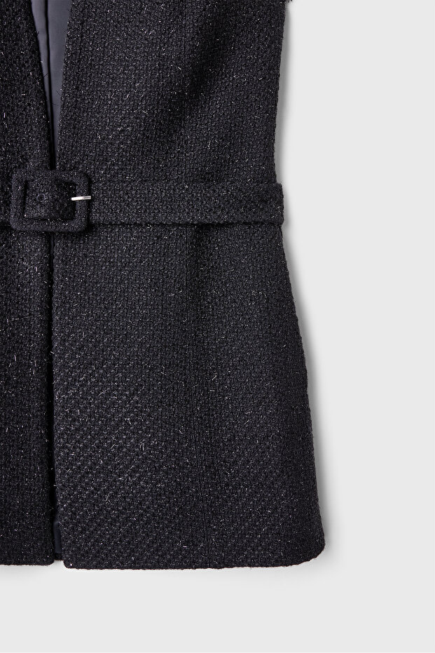Kemerli Siyah Tüvit Yelek - 2