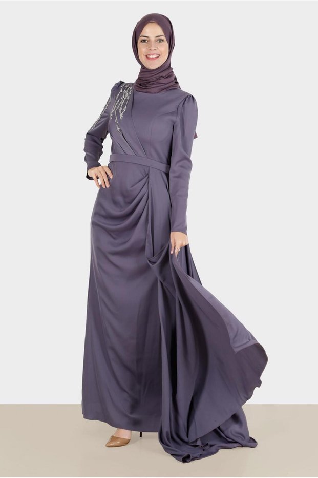 STONE EMBROIDERED SATIN GOWN 50234