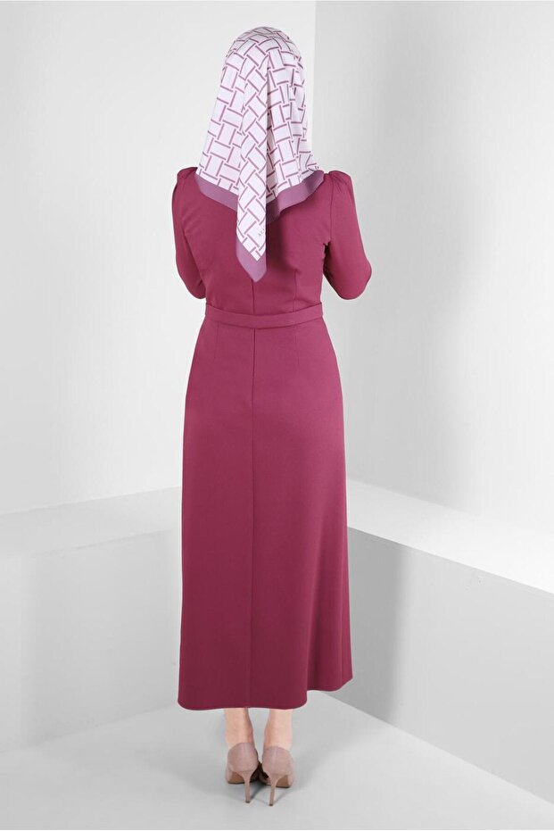 PÜSKÜL DETAYLI KREP ELBİSE 43588 - 3