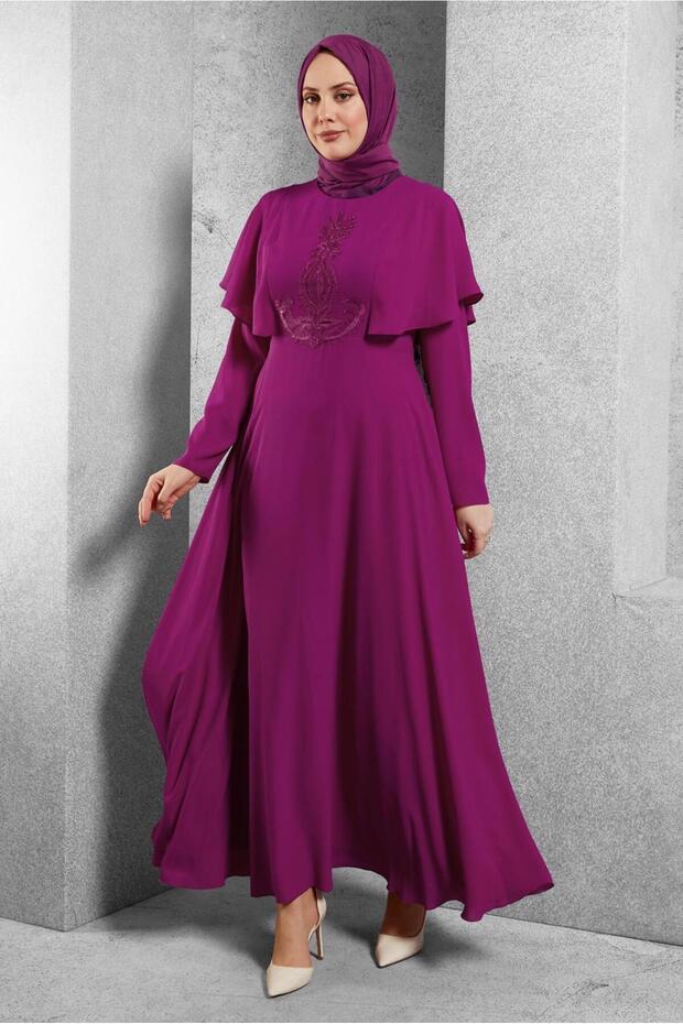 NAKIŞ İŞLEMELİ VOLANLI ELBİSE 4268 - 1