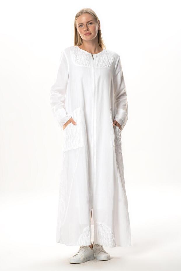 Long Sleeve Voile Tulay Ribbed Summer Ferace White Byz