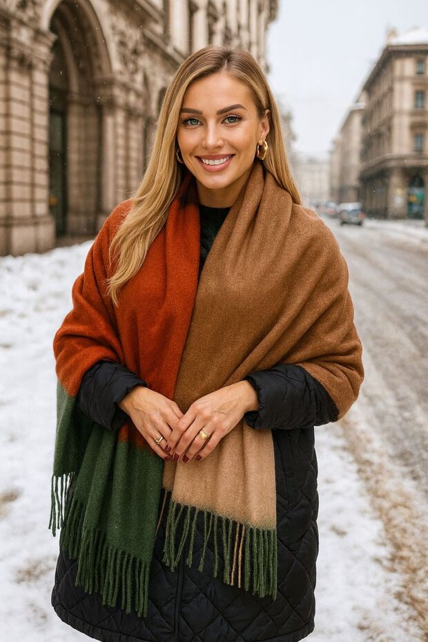 Multicolored Mink Tasseled Women's Shawl