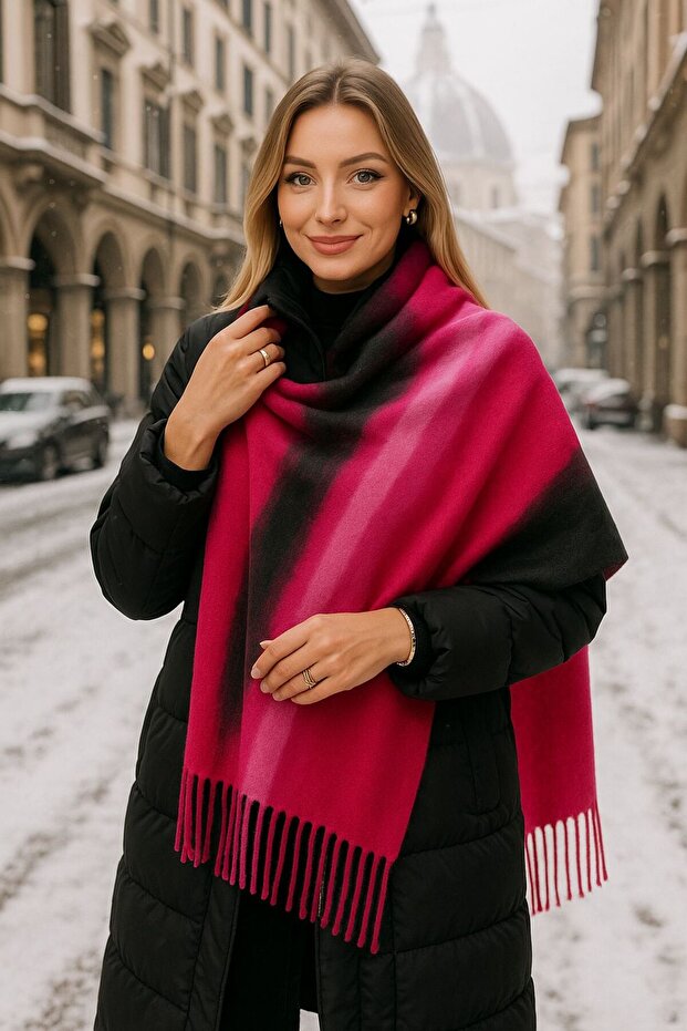 Batik Fuchsia Tasseled Women's Shawl