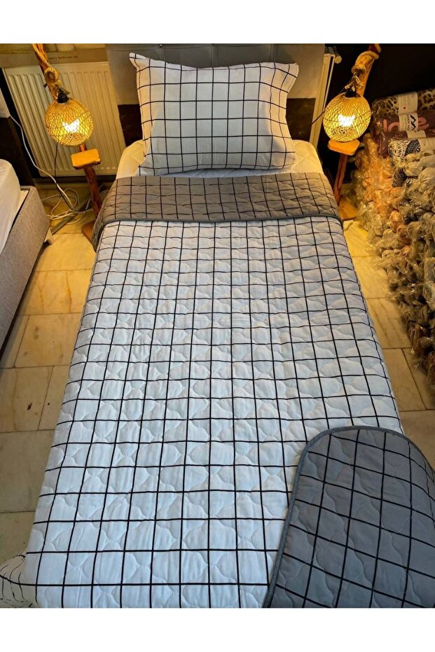 Gray Single Reversible Multi-Purpose Bedspread Set - 4