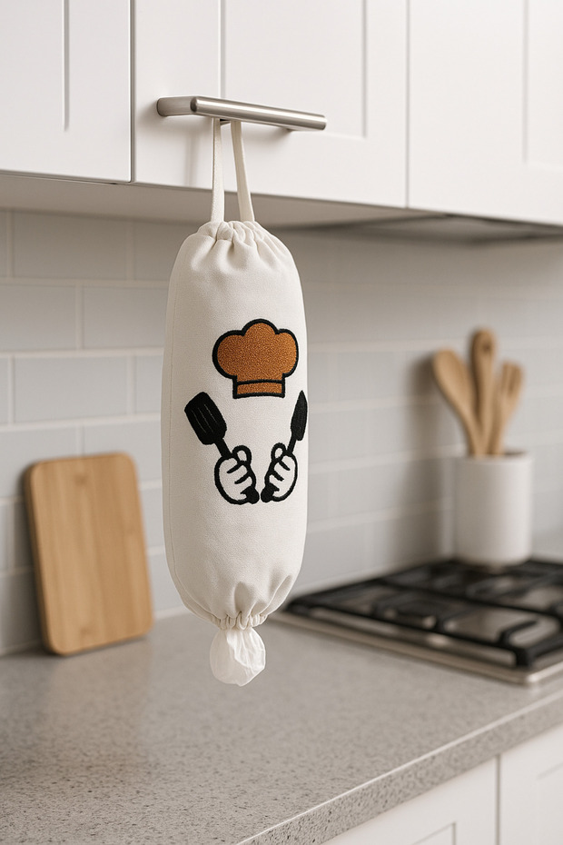 1 Adet Poşetlik & Punch Keten Poşet Düzenleyici – Poşet Organizeri, Mutfak Poşet Düzenleyici - 2