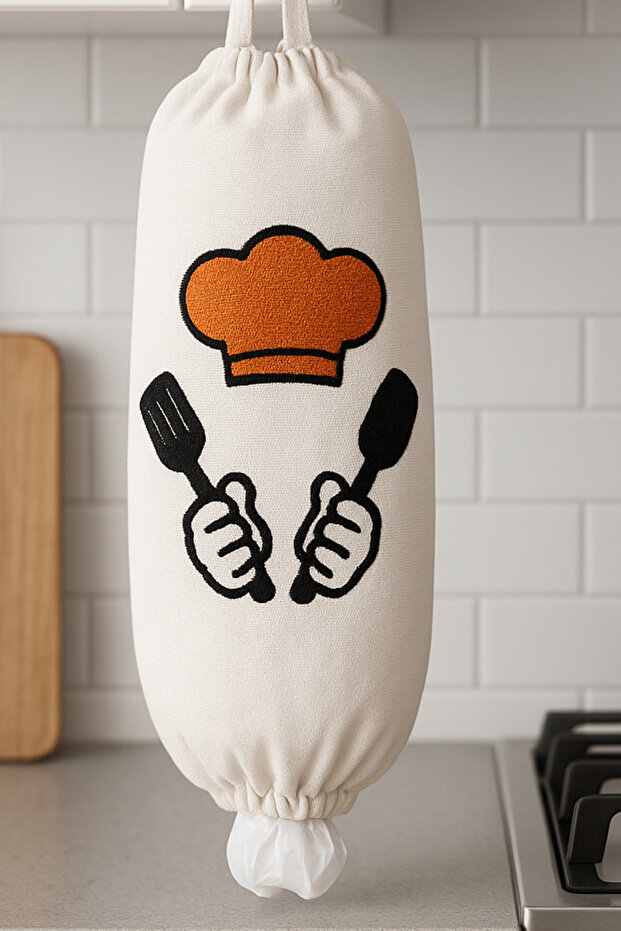 1 Adet Poşetlik & Punch Keten Poşet Düzenleyici – Poşet Organizeri, Mutfak Poşet Düzenleyici - 3