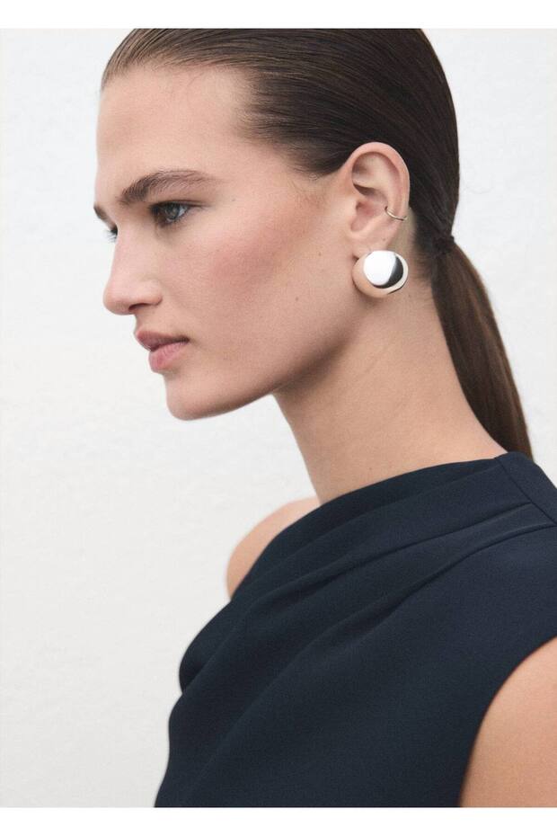 Asimetrik yaka evaze elbise - 7